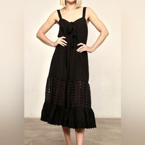Nightcap Free People Costa Coquette Black Cotton Eyelet Midi Sun Dress XS S M L